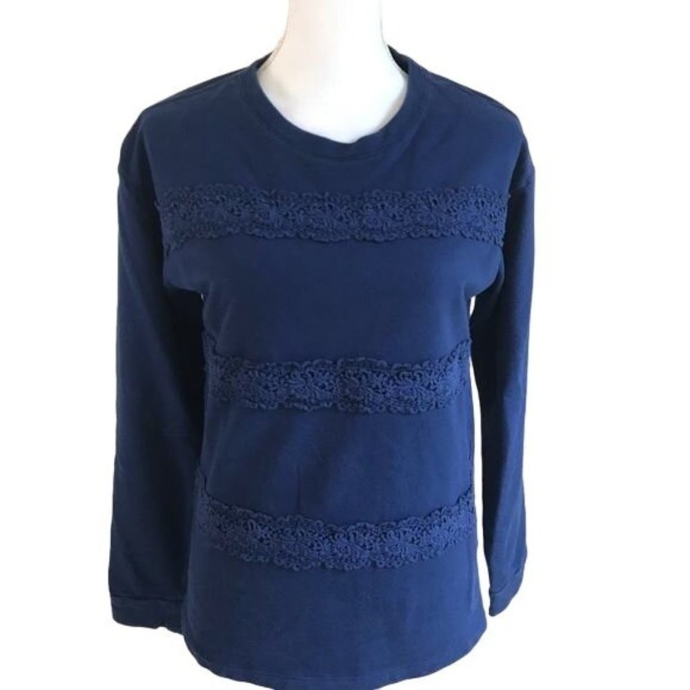 Liz Claiborne Blue Lace Crew Neck Sweatshirt 100% Cotton Size M